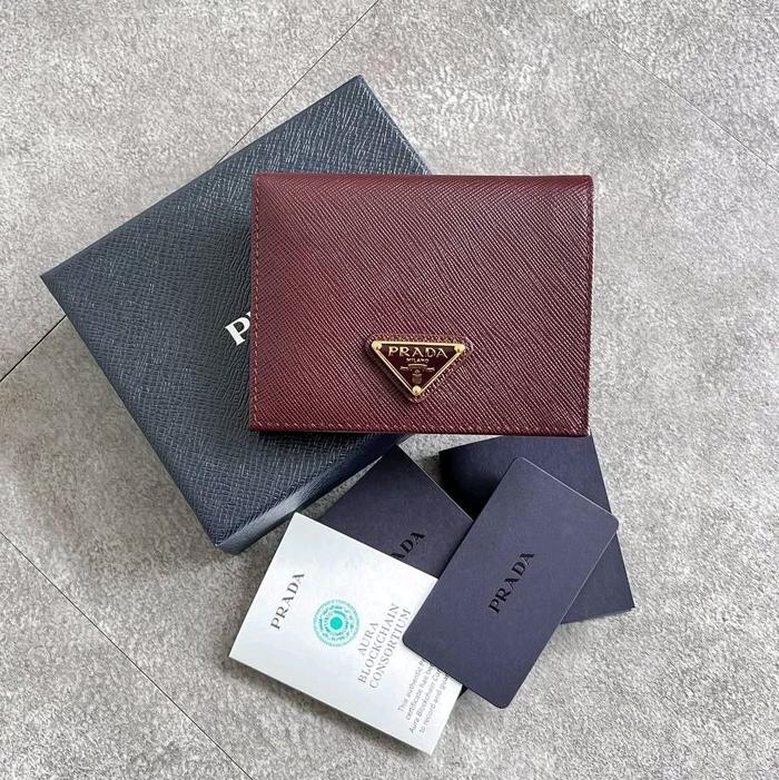 Prada Triangle Logo Bifold Wallet Saffiano Bordeaux