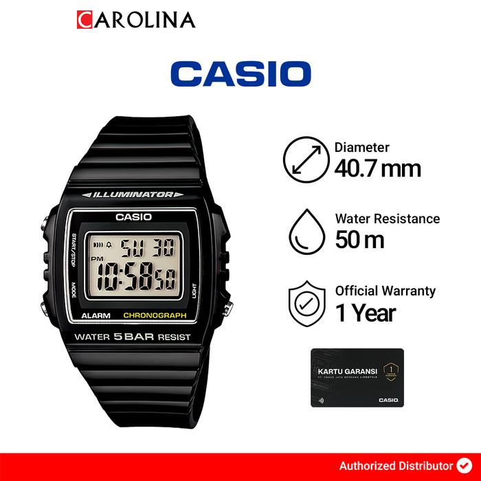 Jam Tangan Unisex Casio General W-215H-1A WR 50M Digital Dial Black Rubber Strap