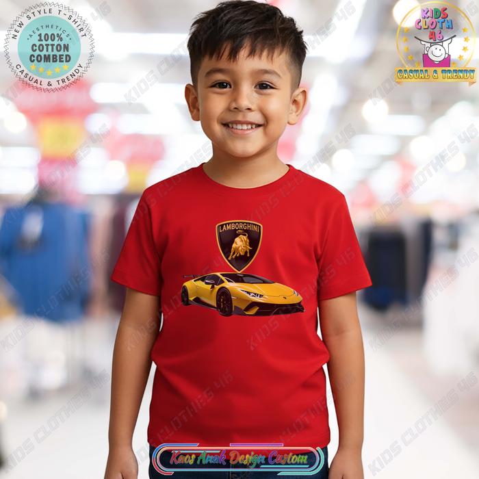 Kaos Anak Tshirt Anak Pakaian Anak Laki-laki & Perempuan Custom Design Mobil Lamborghini