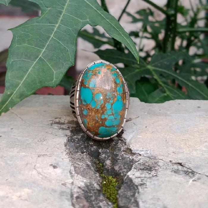 cincin batu pirus Persia Lawasan ring perak ukir handmade