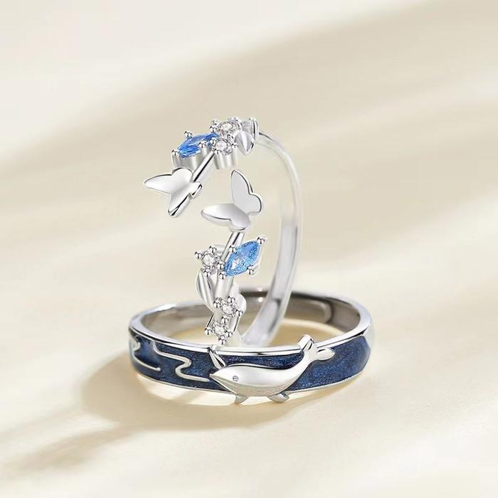 【zhamus】1 Cloud Dream Butterfly Whale Open Ring Butterfly Blue Diamond Ring High end Light Luxury Fa