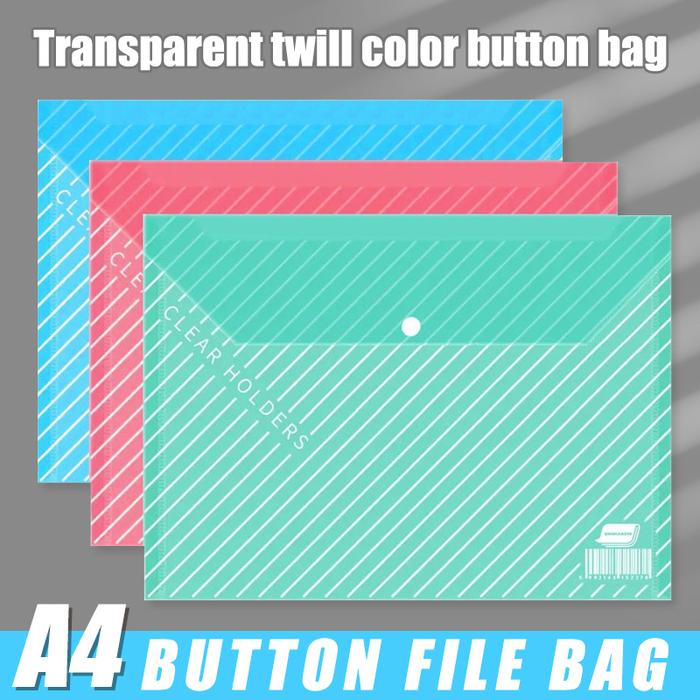 Eeghrerr 3PCS File Bag Berwarna / Map Plastik Kancing / Tas Map Plastik A4 Anti Air