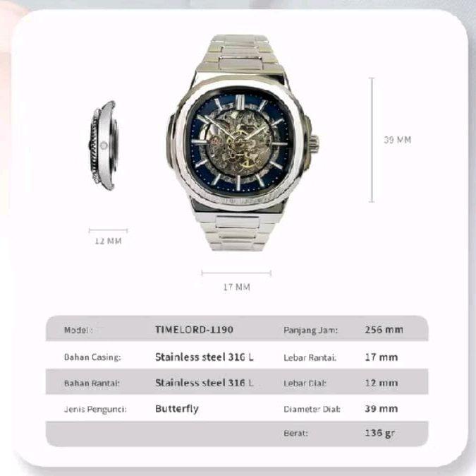 Casio Jam Tangan Pria G-Shock Original Model TIMELORD-L190 Bahan Stainless Steel Casing & Rantai Dia