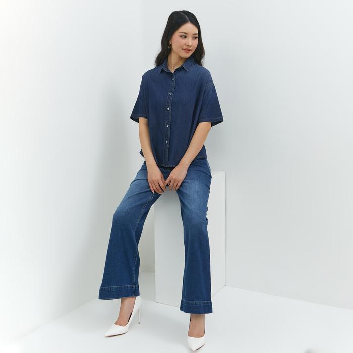 BOOM SALE Geela Official - Gantari Dark Blue Denim Shirt (G.1533) | Kemeja Wanita