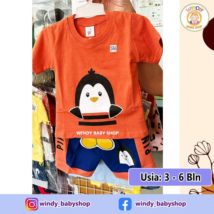 Setelan Baju Laki-laki Anak Usia 3-6 Bulan Tema Penguin Fasihon One Step