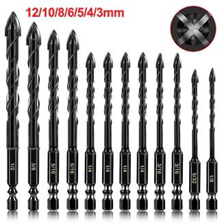 Set 12Pcs Mata Bor Cross Hex 3-12Mm Mata Bor Hex Bahan Alloy Untuk Melubangi Kaca / Keramik / Beton