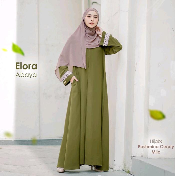 Elora abaya dari afas hijab dengan paduan warna army membuat muslimat tetap tampil elegan size xxl G