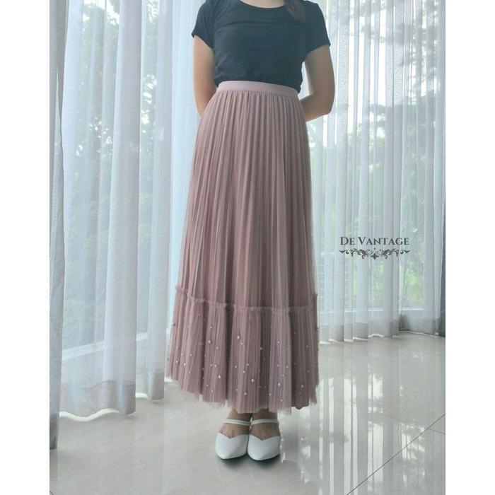 Rok Bolak Balik dengan Tile Kombinasi dan Mutiara / Rok Tutu Tile Bludru Panjang / Reversible Tulle 