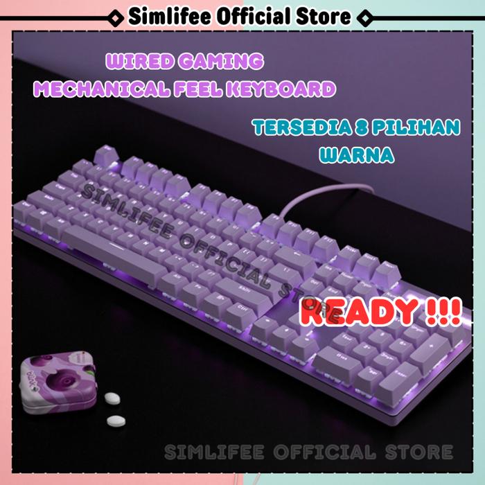 Gaming Keyboard Mechanical Feel Pink Ungu Girl Cute LED backlight Portable gamen Mekanikal kybord an