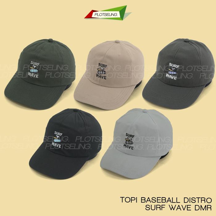 Topi Baseball SURF WAVE Distro Kasual Pria Wanita Abu Cream Hijau Navy Hitam Bahan DMR Twill Ukuran