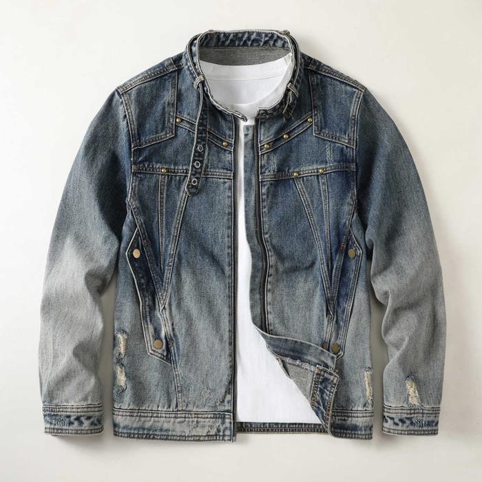 Men's Short-Sleeve Gradient Spring and Autumn New American Retro Loose Jacket Men's Denim Top Trendy