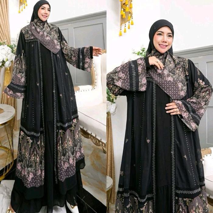 KHAZANAH BLACK SERIES BY HUMAIRA SYARI ABAYA UMROH HAJI GAMIS CERUTY PREMIUM SET JILBAB KHIMAR SCARF