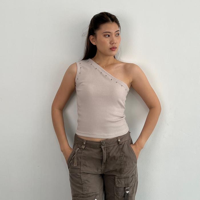 Sada top atasan one shoulder off rib knit wear