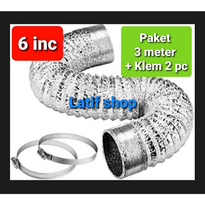 Flexible Ducting 6 in(3 meter free klem 2 pc)/ pipa Exhaust aluminium Cooker hood, AC,Exhaust dll Fr