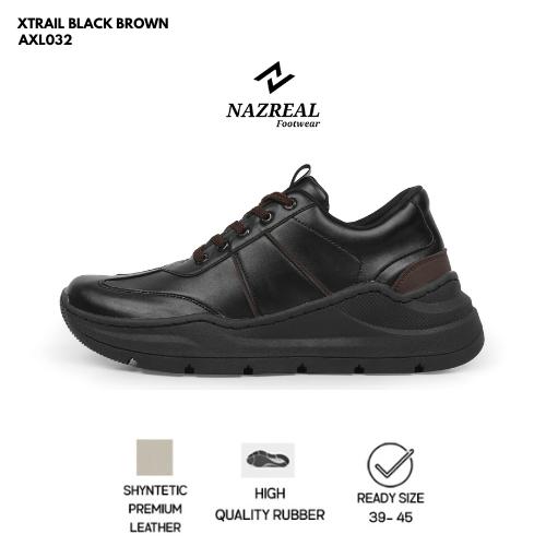 NAZREAL FOOTWEAR - Sepatu Sneakers Casual Pria Terbaru XTRAIL BLACK BROWN