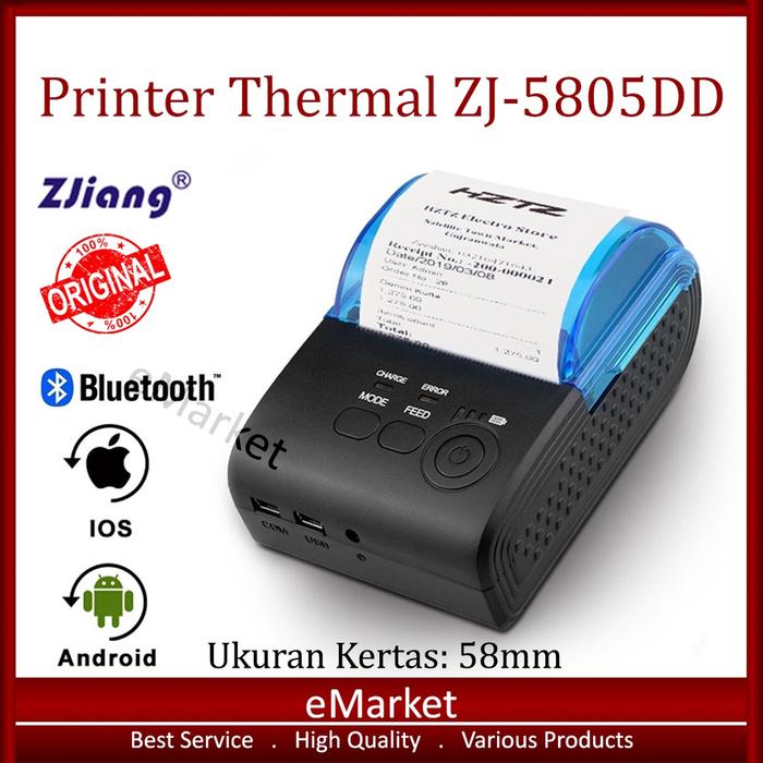 Printer Thermal 58mm Zjiang ZJ-5805DD ORIGINAL / Bluetooth Mini Portable ZJ 5805 Cetak Kertas Kasir