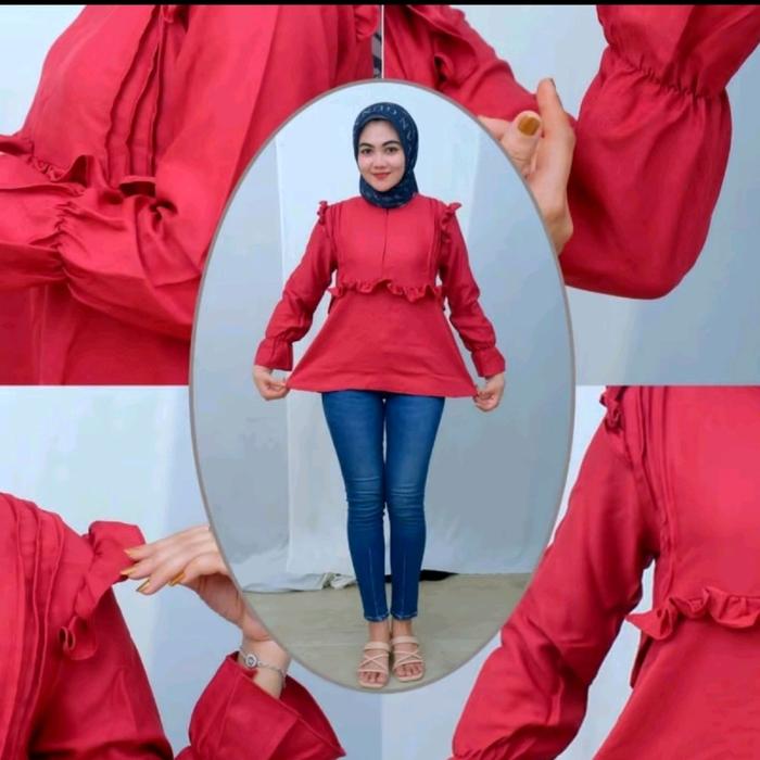 Atasan Wanita Blouse V Neck Model Korea Style 2024 Baju Cantik Belah Samping Nyaman Formal Lembut Ka