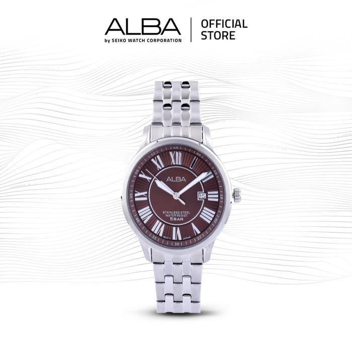 Jam Tangan Pria Alba AS9099 Quartz dengan Dial Cokelat dan Tali Stainless Steel, Tahan Air 5 BAR