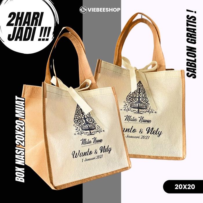 ( Isi 100 Biji ) Tas Hajatan Muat Box Kotak Nasi Free Custom Sablon Murah Tas Kotak Nasi Custom Mura