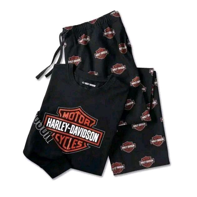 HARLEY-DAVIDSON PAJAMA MEN'S B&S LONG SLEEVE PAJAMA SET BLACK | 1 SET LONG SLEEVE TEE PRIA | BAJU TI