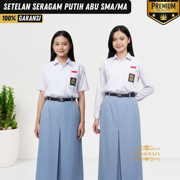 Setelan Seragam Sekolah SMA MA Putih Abu lengkap Atasan Rok Wiru 1 Belah 1 lipit 1 Panjang Pendek Pu