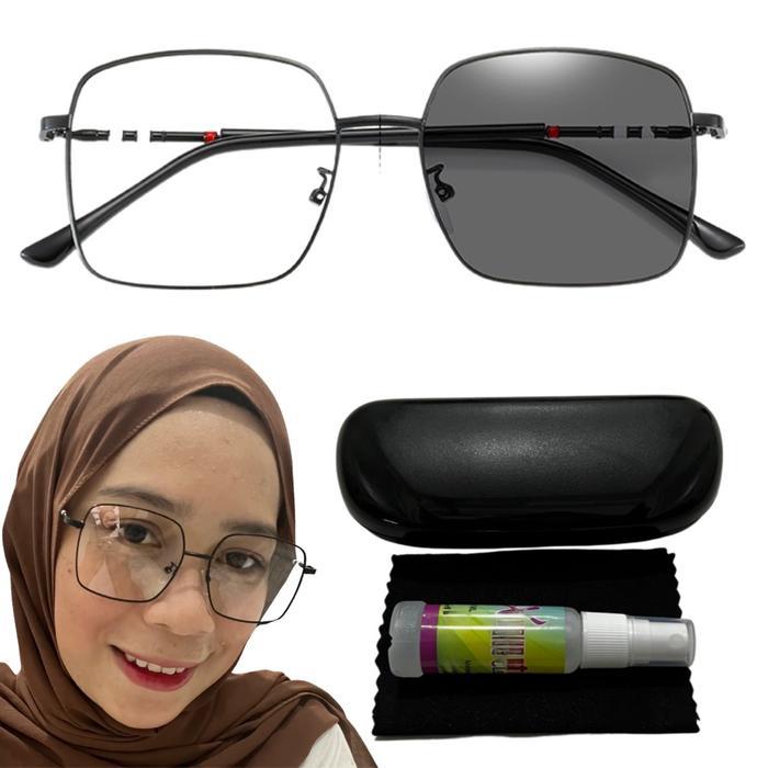 [AS] Kacamata Photocromic Kotak Antiradiasi Frame Besi 9691 Perempuan