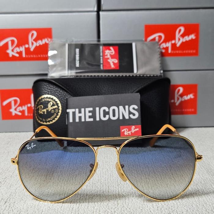 Kacamata Rayban Aviator RB3025 001/3F Gold Lens Gradient Blue Original