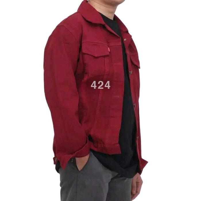 Jaket Jeans Pria 424 Warna Marron Biowosh Hitam Mustrad Army Hitam Bahan Denim Sandwash