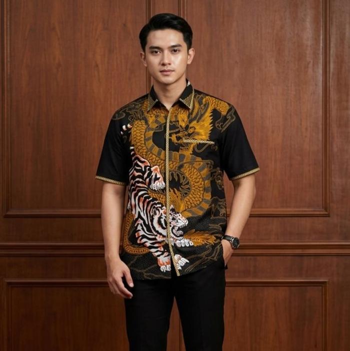RAKSA- Kemeja Batik Pria Premium Motif RAKSA - Bordir Smock Mewah, Cutting Semi Jas, Batik Formal Ek