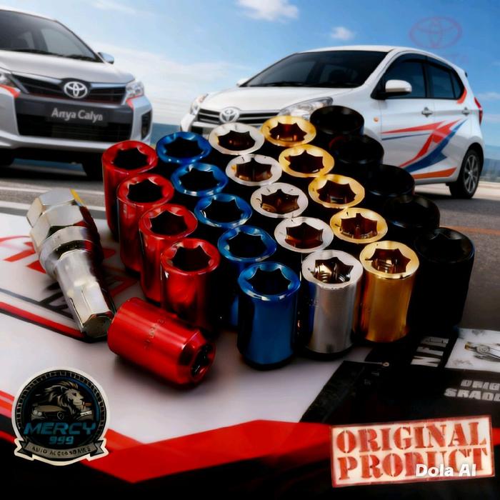 Toyota Agya Calya Mur Roda Racing Baut Lugnut Variasi Warna Seneka Anti Maling 16/20 Pcs Bahan Besi 