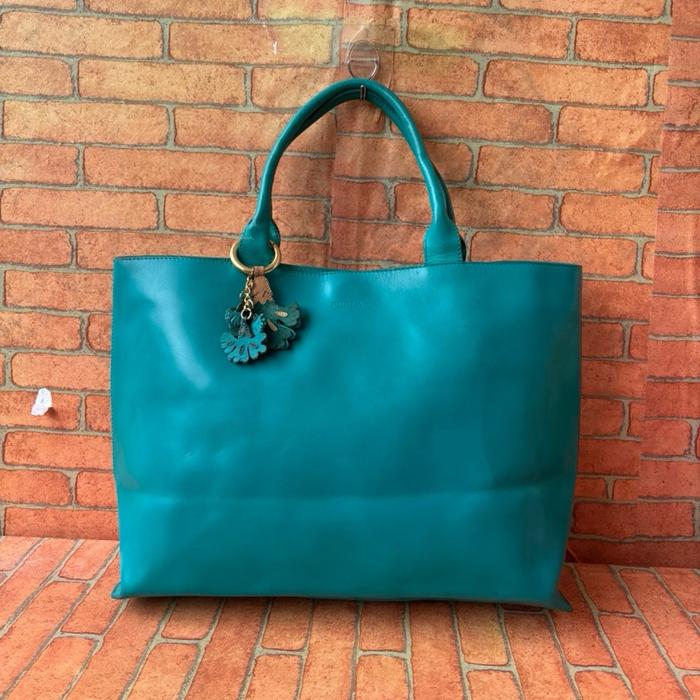 TAS JINJING WANITA KULIT ASLI FURLA ITALY SECOND BRANDED HIJAU TORQUIS / TAS TOP HANDLE WANITA FURLA