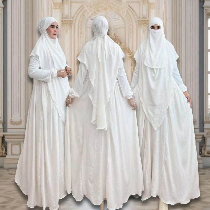 Vitara Syar'i Gamis Set Freach Khimar Jumbo Lancip Free Cadar Tali Matt Crinkle Airclow By Aje Zas C