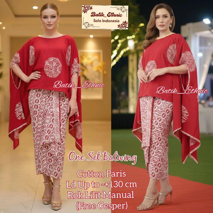 Batik Ethnic One Set Batwing & Rok Lilit Manual Batik Cotton Paris Ld Up to +130 cm Free Gesper