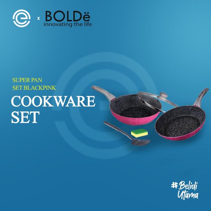 BOLDE Super Pan Panci Set lapis Granite Coating 5 pcs - BLACKPINK