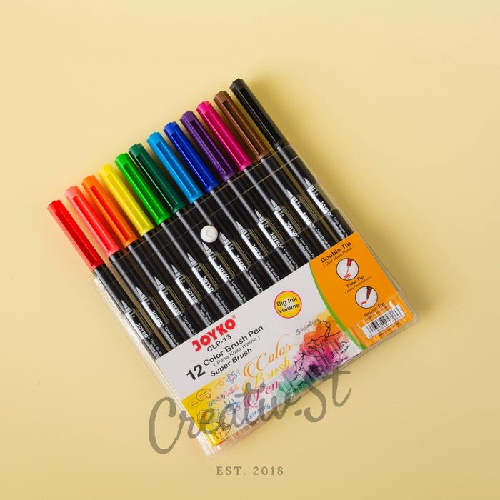 JOYKO Brush Pen 12 Warna Brush + Fine Tip Clp-13 Set Spidol Kaligrafi