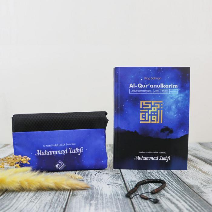 Paket Al-Quran A5 Custom Nama dan Sajadah Tematik King Salman