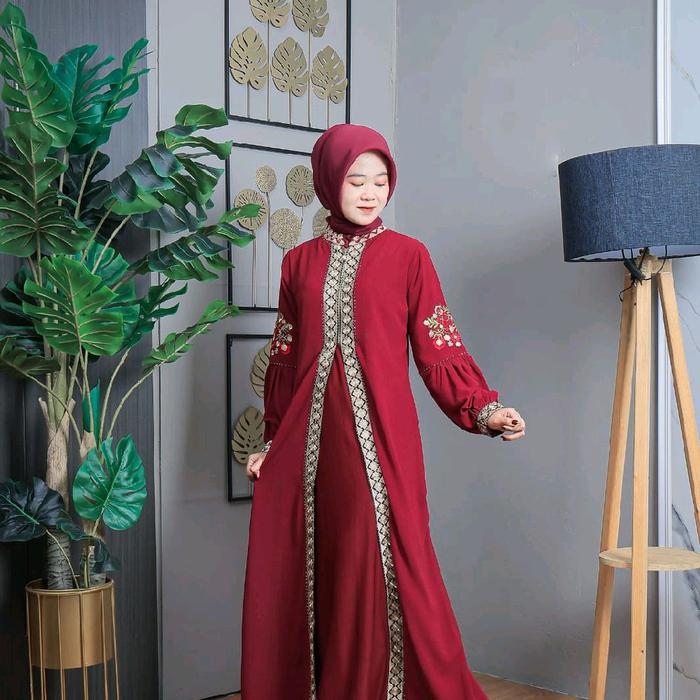 abaya murah bordir ceruty merah maroon