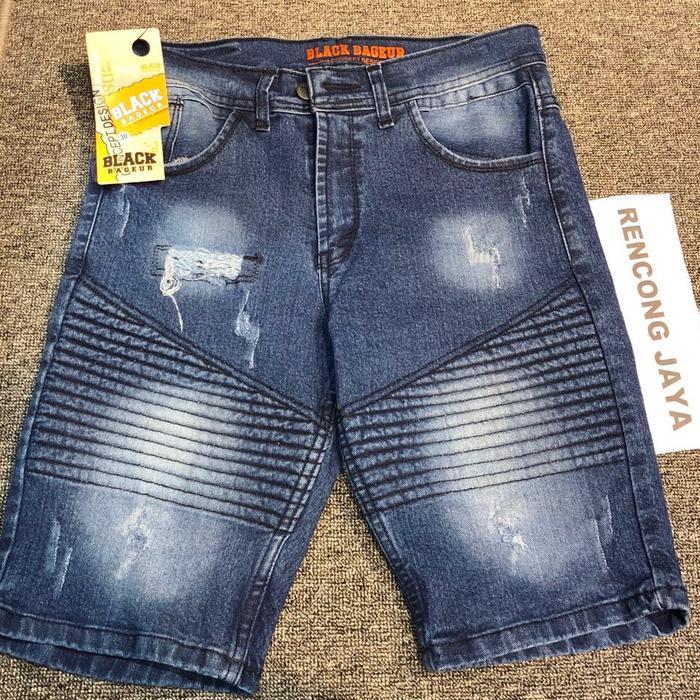 BLACK BAGEUR BIKER NON FORMAL MURAH BERKUALITAS  DENJN JEANS PALING VIRAL Celana Hitam PENDEK Pria d