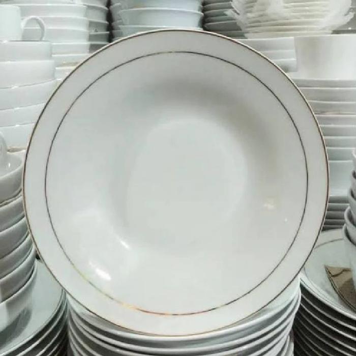 (1 Pcs) Piring Makan Ceper Polet Emas Piring Keramik List Emas