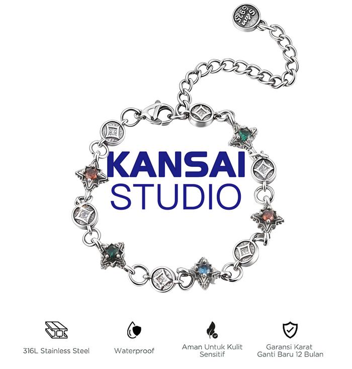 KANSAI-Gelang Desain Salib Chrome Hearts yang Elegan | Gelang Titanium Pria, Inlay Batu Permata Kubi