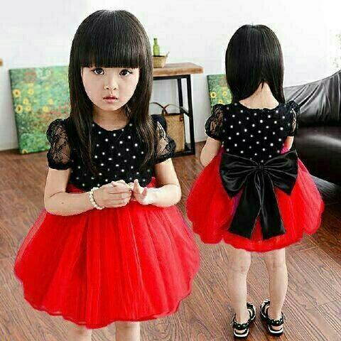 dress shan2 polka dress anak bahan babyteri kombi brukat, bagian rok bahan tile lapis furing, LD 66 