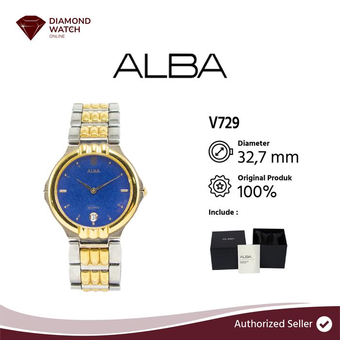 Alba Quartz Ladies 32,7 mm/5.8MM Blue Dial Silver & Gold Stainless Steel Strap V729