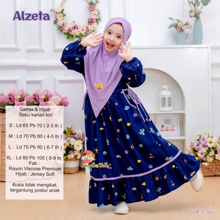 READY STOK SIAP KIRIM ALZETA CIMOY PELANGI ONDE KALEA KIDS GAMIS FREE JILBAB DRESS LEBARAN ANAK