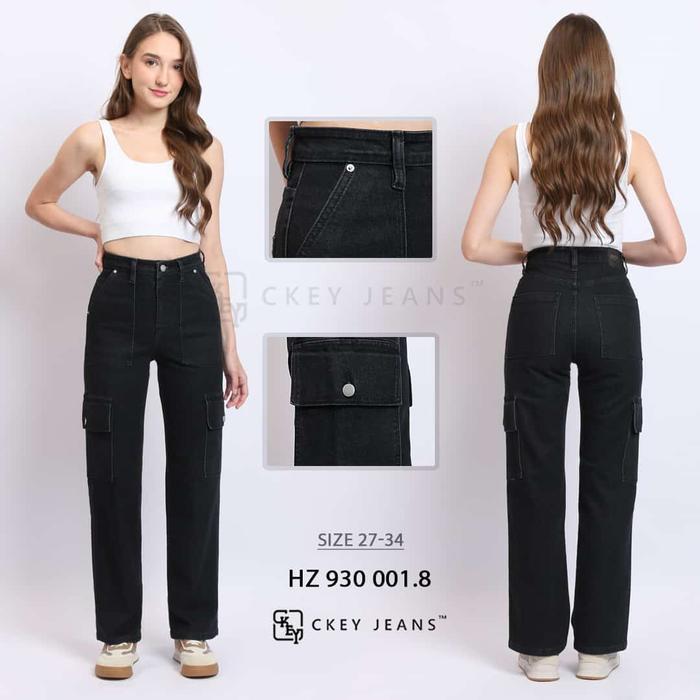NEW TERMURAH BERKUALITAS Ckey Celana Jeans Cargo Highwaist Wanita Stretch