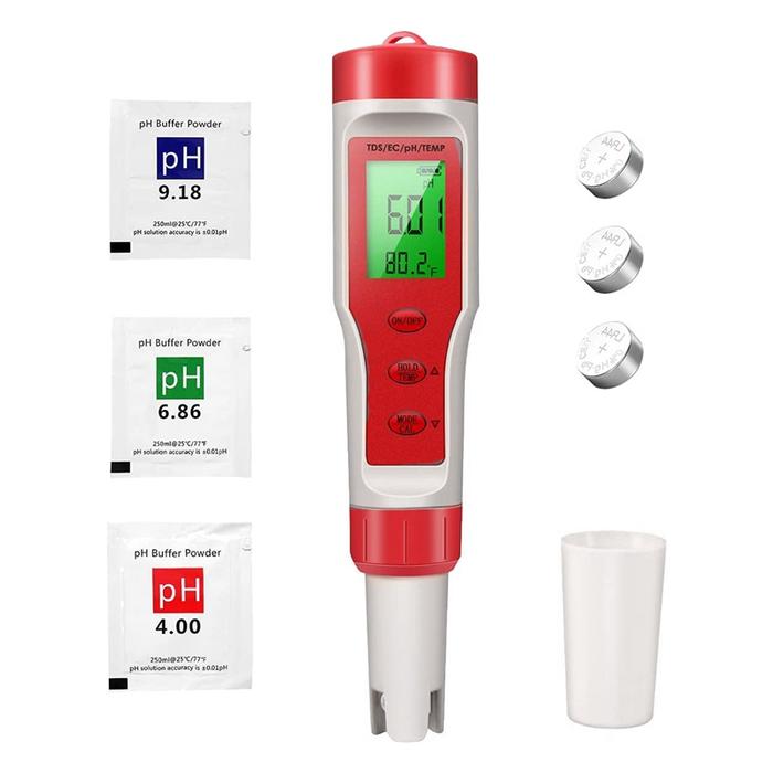 PH Meter, 4-dalam-1 Digital PH Meter dengan PH/TDS/EC/Temp Fungsi