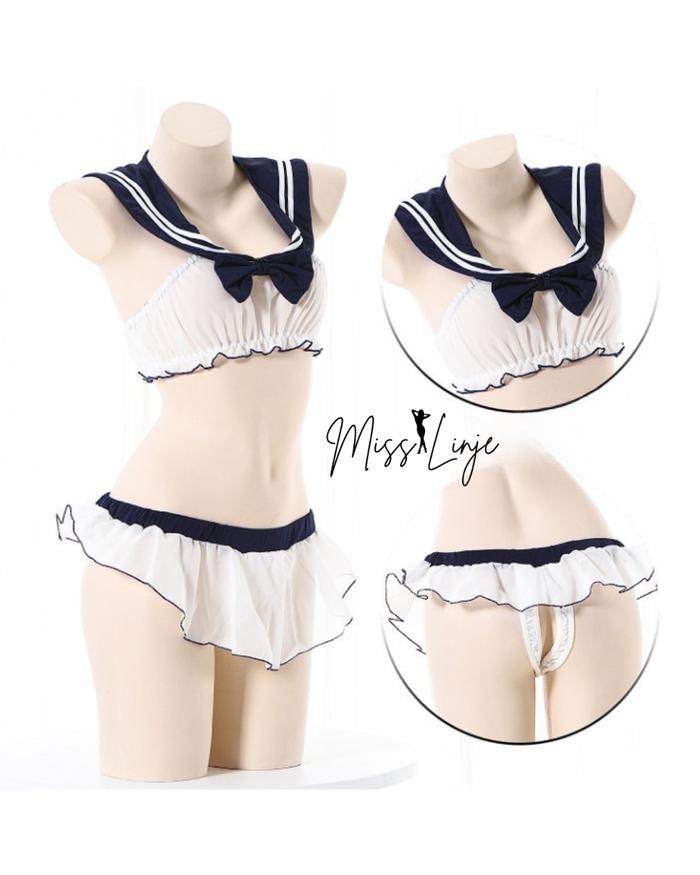 MissLinje Set Lingerie Cosplay Kostum Uniform Seragam Jepang Model Setelan Kemben dan Rok Mini Anime