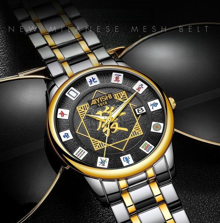 Model Terbaru Jam Tangan Pria Desain Unik Bergaya Mahjong Cina Dial Besar kedap air Keren Sangat tip