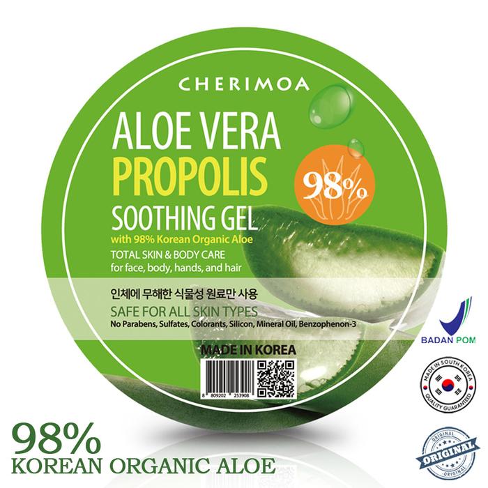 Aloe Vera Propolis Soothing Gel JAR 300 ml lidah buaya alami 98% real moisturizer Cherimoa