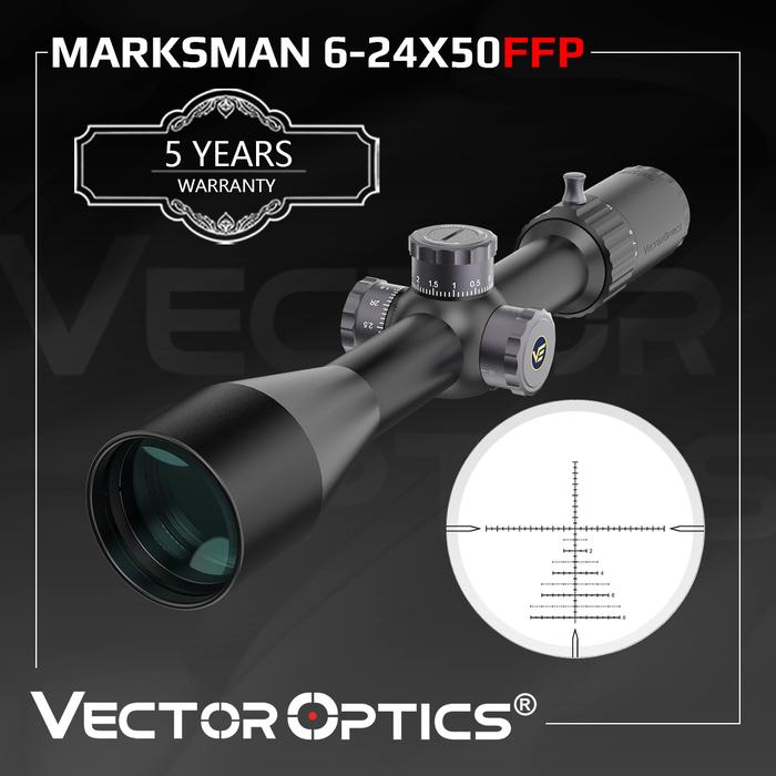 Vector Optics Marksman 6-24x50 FFP Tactical Riflescope 1/10 MIL Min