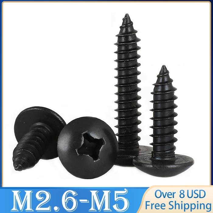 100 Buah M2.6 M3 M3.5 M4 M5 Baja Karbon Hitam Phillips Kepala Rangka